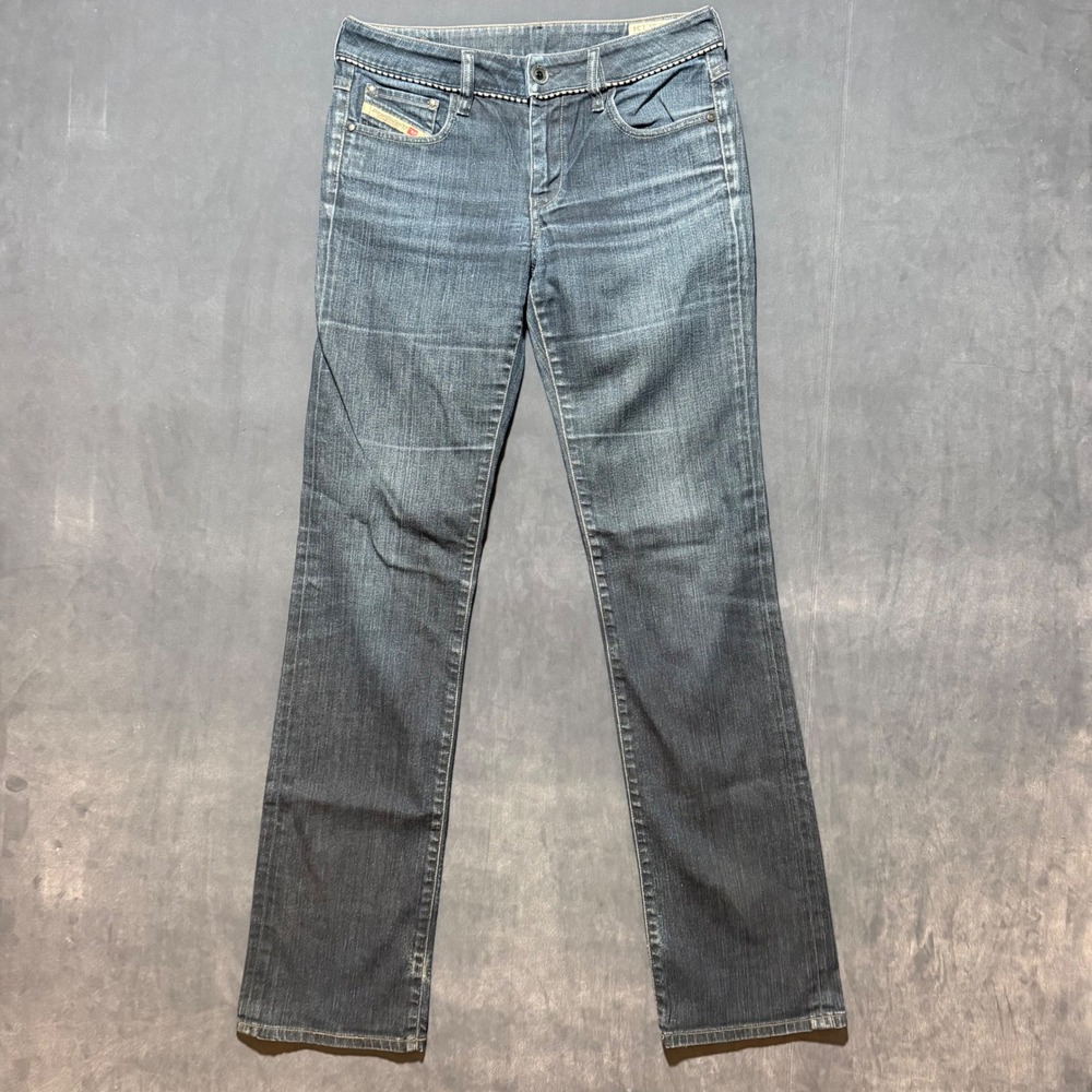 Diesel Ronhary Jeans Women 31x34 Blue Bootcut Low Rise Stretch Italy Studded Y2K